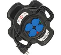 Brennenstuhl X-GUM - Enrollador de cable eléctrico compacto (4 enchufes eléctricos, con conectores y indicador de presencia de voltaje LED, 15 m H07RN-F 3G1,5, uso en exteriores, fabricado en Francia)
