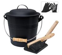 BRIAN & DANY Cubo Cenizas con Tapa, 5L Cubo para Cenizas de Chimenea con Pala y Escoba, Set Accesorios para Chimeneas, Fogones, Estufas de Leña