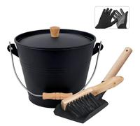 BRIAN & DANY Cubo de cenizas de carbón con tapa para chimeneas, cubos de metal de 5 litros con pala y escoba de mano, accesorios de juego de herramientas