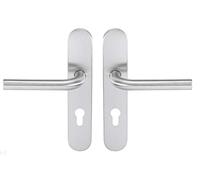 Bricard 666458 Conjunto de manijas de acero inoxidable sobre placa Tempo Pop para puerta de entrada (para cilindro europeo)