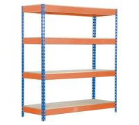 Simonrack Estantería metálica 1204-4 – 4 baldas madera, 300 kg por balda – Azul/Naranja/Madera