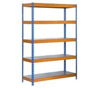 Simon Rack Estantería Industrial 2000x1200x600 mm - Bricoforte | 5 Estantes Metálicos, 300 kg de Punto Flexión, Pintura anticorrosión, Azul/Naranja/Galva, Montaje sistema clic