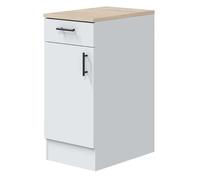 Bricohabitat Módulo Inferior Cocina Estrecho Moderno Kira 1 Puerta 1 Cajón Blanco Brillo y Roble Canadian 40x90x60 cm