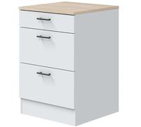 Bricohabitat Módulo Inferior Cocina Kira 3 Cajones Estilo Moderno Blanco Brillo y Roble Canadian 60x90x60 cm