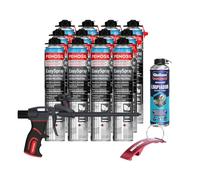 BRICOLEMAR Kit Profesional de Espuma de Poliuretano, 12 Botes de Espuma Proyectable 700ml, Pistola Aplicadora S1, Limpiador de Espuma, con Llavero de Regalo