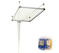 Bricolemar Tendedero de Techo Extensible Cuncial, 100-160 cm, Aluminio Anodizado, con 40 Pinzas Monoblock