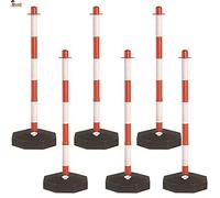 BricoLoco.com Poste señalización y balizamiento para cadena. Pack 6 uds. Rojo y Blanco. FLUORESCENTE. Baliza poste separador de filas para eventos. (Rojo-Blanco, 6 uds.)