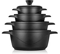 Briebe mgk12s batería de cocina inducción 8 piezas aluminio fundido 4 ollas con tapa de cristal antiadherente, , negro