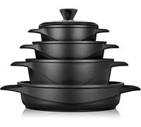 Briebe Batería de cocina MGK-17S 8 piezas aluminio fundido tapas de cristal antiadherente sin PFOA