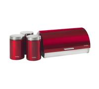 Briebe Panera de mesa BB1161 – Juego 3 botes, acero inoxidable, tapa deslizante – Rojo/Inox