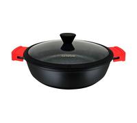 briebe Black Titanium Cacerola Baja de Cocina Inducción Antiadherente Titanio, Cazuela 24cm, Aluminio Fundido, Recubrimiento sin PFOA, Tapa Cristal, Asas Silicona, Vitrocerámica, Gas, Horno