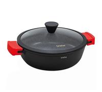 briebe Black Titanium Cacerola Baja de Cocina Inducción Antiadherente Titanio, Cazuela 32cm, Aluminio Fundido, Recubrimiento sin PFOA, Tapa Cristal, Asas Silicona, Vitrocerámica, Gas, Horno