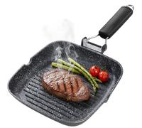 briebe Black Titanium Grill Asador Rayas, Inducción, Antiadherente Titanio, Sartén Plancha 24x24cm Aluminio Fundido sin PFOA, Mango Plegable, Apto Vitrocerámica, Gas