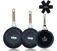 briebe Black Titanium Juego de 3 Sartenes Antiadherentes Inducción Titanio 20-24-28cm, Aluminio Forjado, Recubrimiento sin PFOA, Mango Profesional Acero Inox, Vitrocerámica, Gas, 3 Protectores