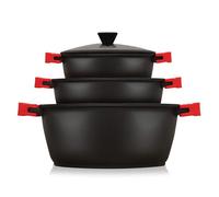 Briebe blackt3 batería cocina inducción antiadherente titanio, 6 piezas aluminio fundido 3 ollas sin pfoa tapa, , negro