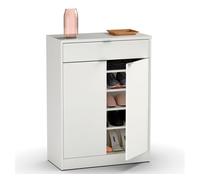 briebe Zapatero Entrada Recibidor, Mueble Auxiliar Estrecho Dormitorio, 2 Puertas, 1 Cajón 101x75x36 cm (Alto x Ancho x Profundo), 20 Pares Zapatos, Domus Blanco Alto Brillo