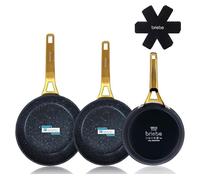 Briebe gold titanium set 3 sartenes antiadherentes inducción titanio 20-24-28cm, aluminio forjado antiadherente, , negro
