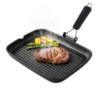 Briebe GP1160 Grill Asador, Inducción, Antiadherente Titanio 34x24cm Aluminio Fundido sin PFOA Mango Plegable, , Negro