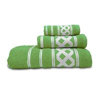 briebe Home Juego de Toallas Baño 100% algodón Rizo 450gr, Set 3 Piezas, Amazonica Basic, 3 Tamaños Ducha Sábana, Manos, Tocador, Cenefa Rombos Bordada, Hecho en Portugal Verde Aceituna