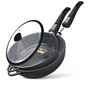briebe Juego de 2 Sartenes Inducción Antiadherentes,2 Mangos Extraíbles Desmontables Hondas 24/28 cm, Aluminio Fundido, ILAG GRANITEC sin PFOA, Tapas Cristal, Vitrocerámica, Gas, Horno, MGK-19S