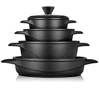 Briebe mgk-17s batería de cocina inducción 8 piezas aluminio fundido 4 ollas con tapa de cristal antiadherente, , negro