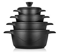 Briebe mgk12s batería de cocina inducción 8 piezas aluminio fundido 4 ollas con tapa de cristal antiadherente, , negro