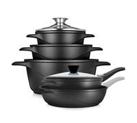 Briebe mgk1819 batería de cocina inducción 10 piezas aluminio fundido 3 ollas 2 sartenes antiadherente tapas, , negro