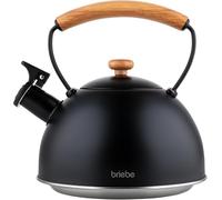 Briebe wooden tetera con silbato, hervidor de agua 2,3l, inducción, acero inox, vintage, mango madera, , negro