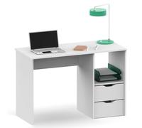 Briebe Prakt Escritorio, Mesa de Ordenador 76x115x50cm 2 Cajones, Oficina, Habitación Juvenil, Desk, Tocador, , Blanco White