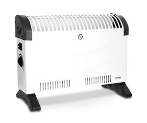 briebe Radiador Convector Eléctrico Aire Caliente, Regulador de Temperatura, Termostato Para Bajo Consumo, Silencioso, Portátil, Asas de Transporte, 3 Niveles Potencia 750W, 1250W, 2000W (Blanco)