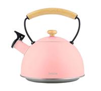 Briebe pastel tetera con silbato, hervidor de agua 2,3l, inducción, acero inox, vintage, mango madera, , rosa