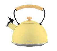 briebe Retro Tetera Inducción Silbante 2,3L, Infusiones, Hervidor de Agua Acero Inoxidable, Todo Tipo de Cocinas, Vitrocerámica, Gas, Mango Madera Tacto Frío, Diseño Vintage, Tea Pot, Amarillo Pastel