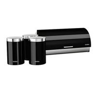 briebe Set Panera de Mesa + Juego de 3 Botes Cocina Almacenaje, Acero Inoxidable, Contenedor para Guardar Pan y Bollería,Tapa Deslizante, Diseño Moderno, Bread Box, Negro/Inox