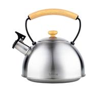 Briebe wooden tetera con silbato, hervidor de agua 2,3l, inducción, acero inox, vintage, mango madera, , acero inoxidable