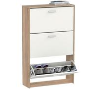 briebe Zapatero Entrada Recibidor, Mueble Auxiliar Estrecho de Madera para Zapatos, 3 Puertas, 119,5x74x25 cm (Alto x Ancho x Profundo), 18 Pares Aproximadamente, Nova (Roble Cambrian/Blanco)