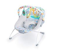 Bright Starts, Asiento Infantil Vibrador - Barra de Juguetes Removible, Pies Antideslizantes, 0-6 Meses Hasta 9 kg (Safari Fun)
