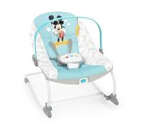 Bright Starts Disney Baby, Hamaca mecedora Mickey Mouse Original Bestie, Silla con vibraciones relajantes, arco de juego, 2 juguetes, arnés de 5 puntos, Azul, 0 a 30 meses hasta 18 kg