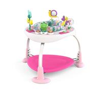 Bright Starts, Saltador y Mesa de Actividades 2en1 Bounce Bounce Playful Palms - 7 Jugetes Interactivos, Sonidos y Música, Altura Ajustable, Asiento Gira 360°, Rosa, a partir de 6 meses