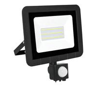 Brightium Proyector LED 30W con sensor plano, color negro, ideal para iluminación exterior y seguridad en entradas o jardines.