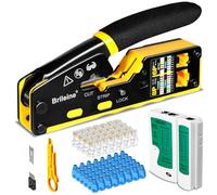 Brileine Kit de crimpado RJ45, herramienta de crimpado RJ45, Cat5, Cat5e, Cat6, para RJ11/12/RJ45 6P/8P con probador de cable LAN de red, 50 conectores CAT6