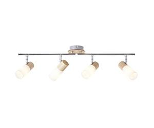 Brilliant 51432/50 babsan plafón con 4 luces, Metal/Madera/Plástico, E14, 3 W, madera claro/blanco