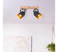 BRILLIANT: Foco moderno TRONTE | Lámpara de techo de dos luces con madera procedente de cultivos sostenibles | 2 x E14, máx. 28W | Metal/Madera