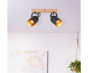 BRILLIANT: Foco moderno TRONTE | Lámpara de techo de dos luces con madera procedente de cultivos sostenibles | 2 x E14, máx. 28W | Metal/Madera
