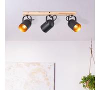 BRILLIANT: Foco moderno TRONTE | Lámpara de techo de tres luces con madera procedente de cultivos sostenibles | 3 x E14, máx. 28W | Metal/Madera