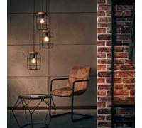 BRILLIANT: Lámpara colgante negra GWEN | Lámpara colgante redonda de 3 luces con detalles de madera sostenible en la pantalla | 3 bombillas E27, máximo 40 vatios | Metal/Madera