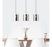 BRILLIANT: Lámpara colgante regulable en altura, con pantalla de cristal satinado, modelo WEALD. | 120 x 90 cm | 3 bombillas E27, máximo 40W por bombilla | Materiales: metal, vidrio, madera
