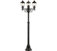 BRILLIANT. Lámpara de pie clásica negra CARLEEN | Lámpara exterior con tres brazos | Altura: 2 metros | Regulable con la bombilla adecuada | 3 x casquillo E27, máximo 60 vatios | Metal/Vidrio