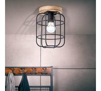 Brilliant Plafón Gwen, Ø 20 cm, madera envejecida/negro, metal/madera