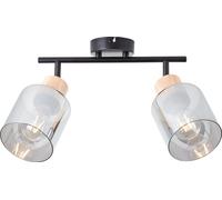 BRILLIANT WEALD Spotrohr 2flg /ahumado/madera | Foco de techo con pantallas ahumadas | 2 x E27, máximo 40 W | Metal/Vidrio/Madera