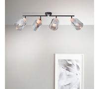 BRILLIANT WEALD Spotrohr 4 luces, /ahumado/madera | Foco de techo con pantallas ahumadas | 4 x E27, máximo 40 W | Metal/Vidrio/Madera